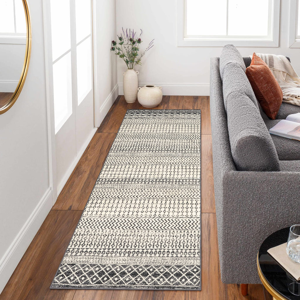 Black Boho Washable Kitchen Runner Rugs Non Skid Washable 6Ft