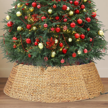 42 Inch Extra Large Christmas Tree Collar, 8 Piece Durable Hyacinth Christmas Tree Base Cover, Handmade Wicker Xmas