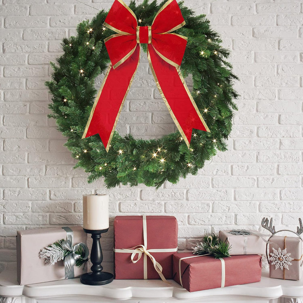 48-Inch Pre-Lit Evergreen Pine Wreath, 360 Lifelike Green Tips with 150 Battery LED Lights, Perfect Indoor/Outdoor