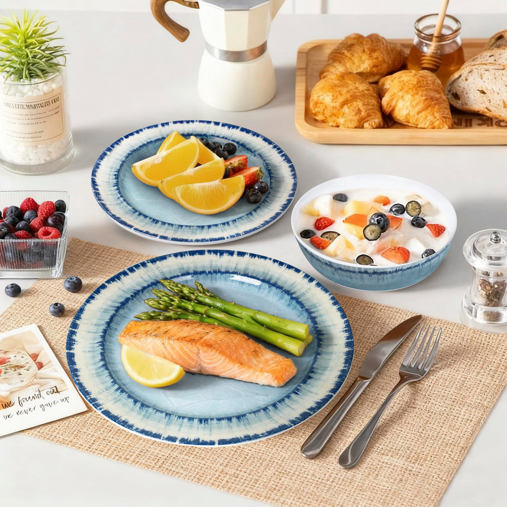 Melamine Dinnerware Set of 18 Pcs Dinner Dishes Set, Lightweight Unbreakable for Indoor and Outdoor Use, BPA Free