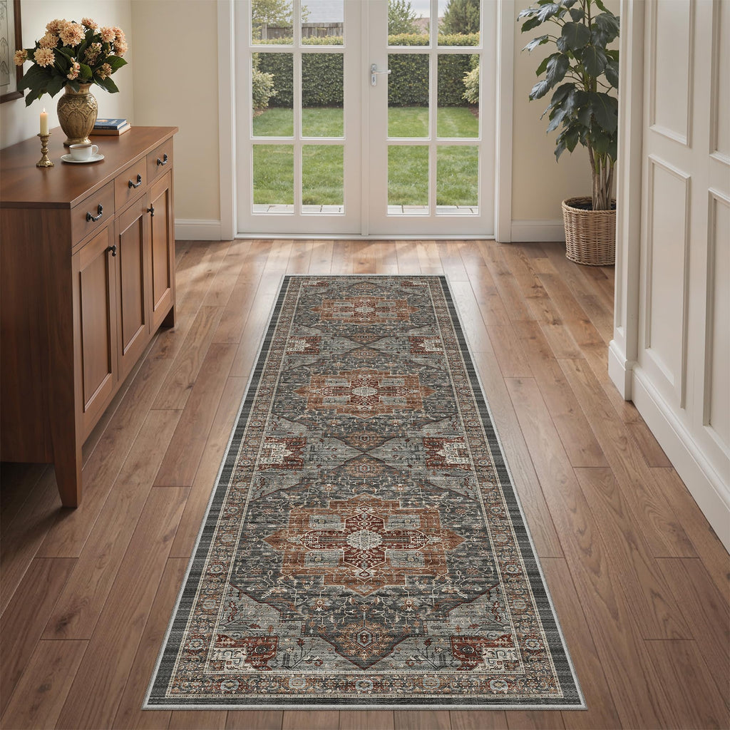 Washable Runner Rug, Non Slip Small Rugs Grey/Brown/Tan