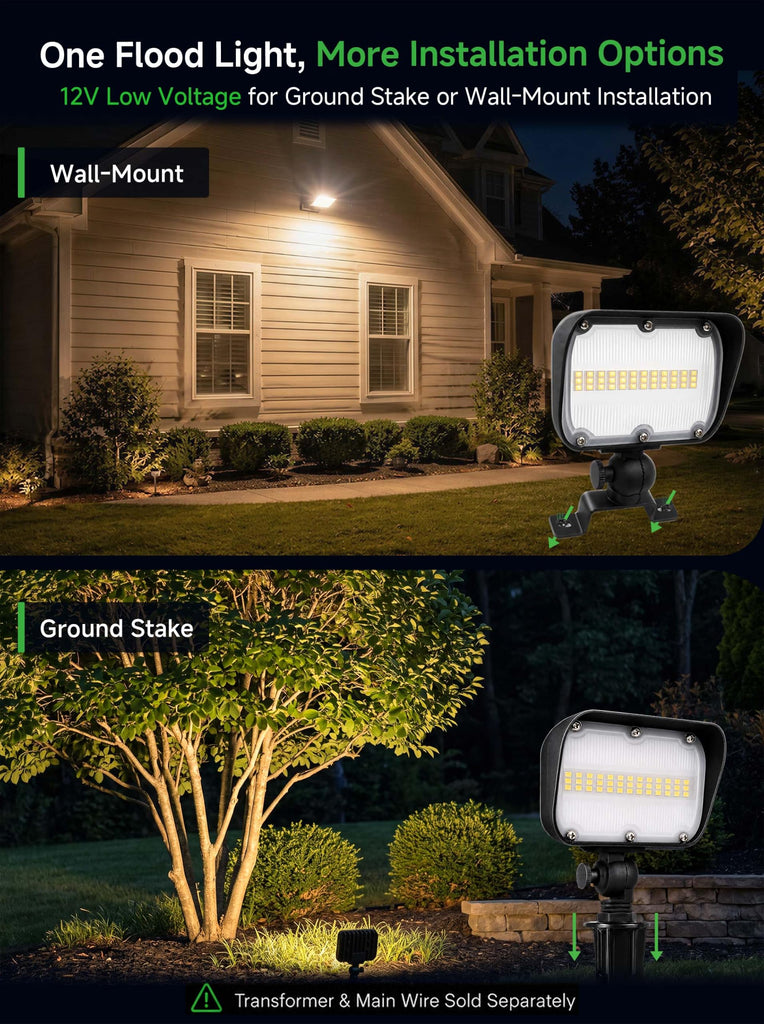 Low Voltage Landscape Flood Light, 20W 12V, 3000K Black, 1 Pack