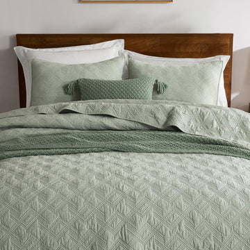 100% Cotton King Quilt Set - Sage Green Pre-Washed Soft Lightweight Modern Bedspread, Farmhouse Country Rustic
