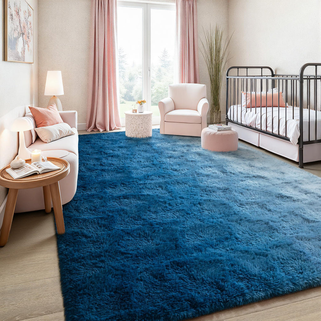 8x10 Large Plush Gradient Navy Blue Area Rug