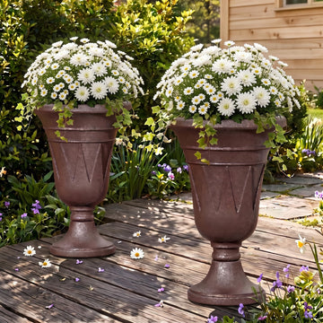 24" Outdoor Urns Planters Large Set of 2, Tall Urn Planters Brown