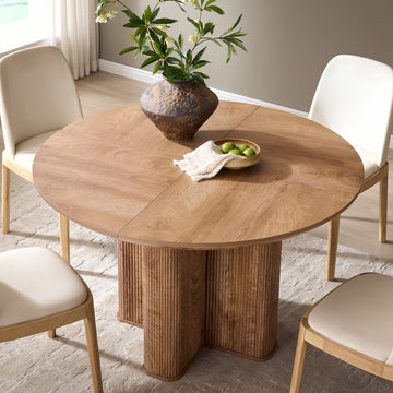 47" Fluted Round Dining Table for 4-6, Light Knotty