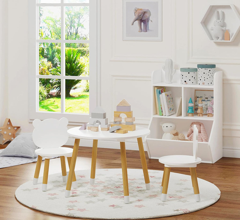 Bear-Themed Wooden Toddler Table and Chair Set for Kids' Room,White