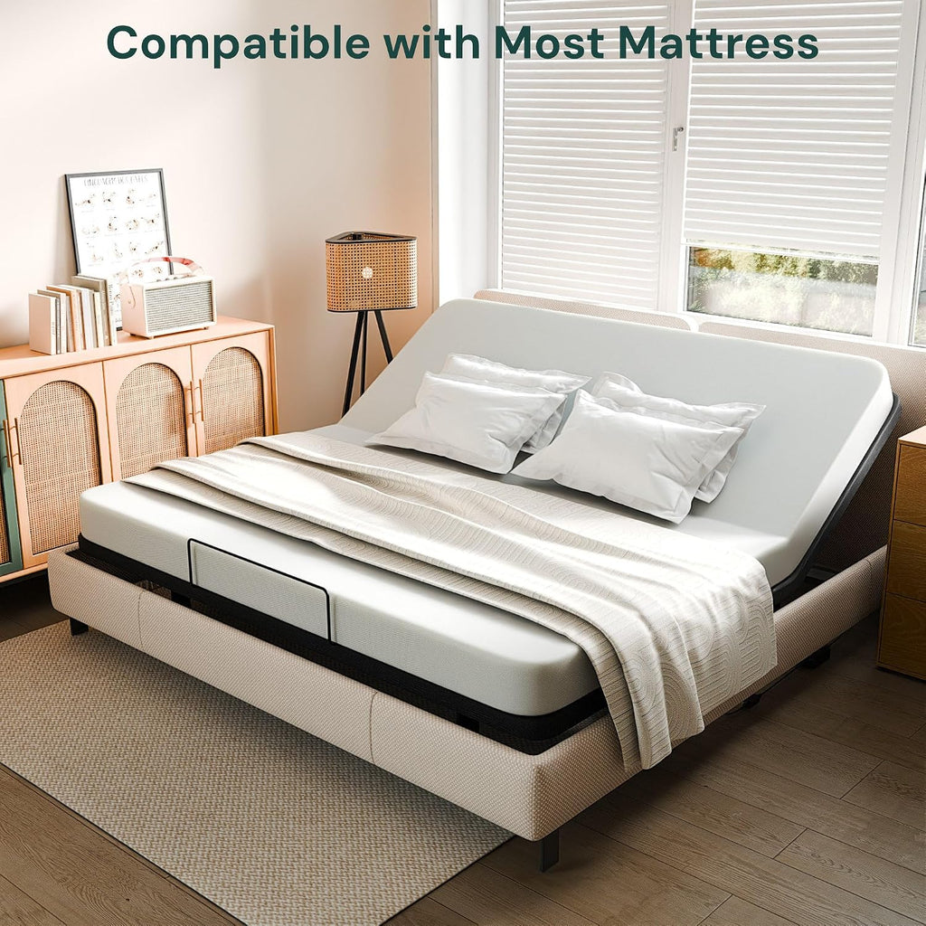 King Adjustable Bed Base, Wired Remote Control, Independent Head and Foot Incline, Electric Bed Frame Base