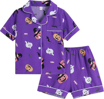 Big Girls Button Down Pajama Sets 2PCS Shorts Set for Teens