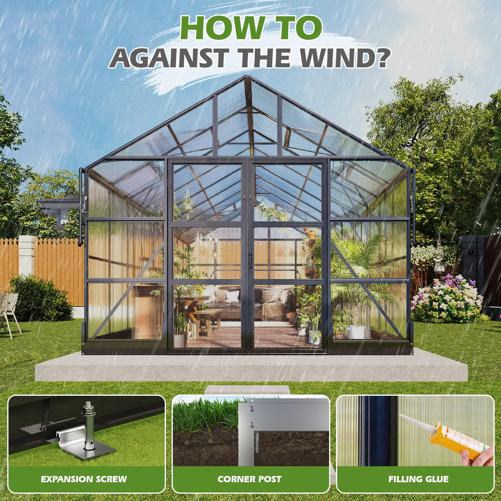 10x18 FT Polycarbonate Greenhouse with 4 Roof Vents