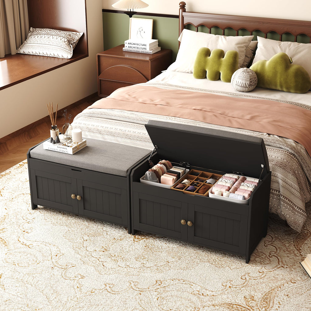 30" Shoe Bench with Lift Top Storage, Entryway Bench with Cushioned Seat, Wooden End of Bed Bench, Shoe Cabinet Bench