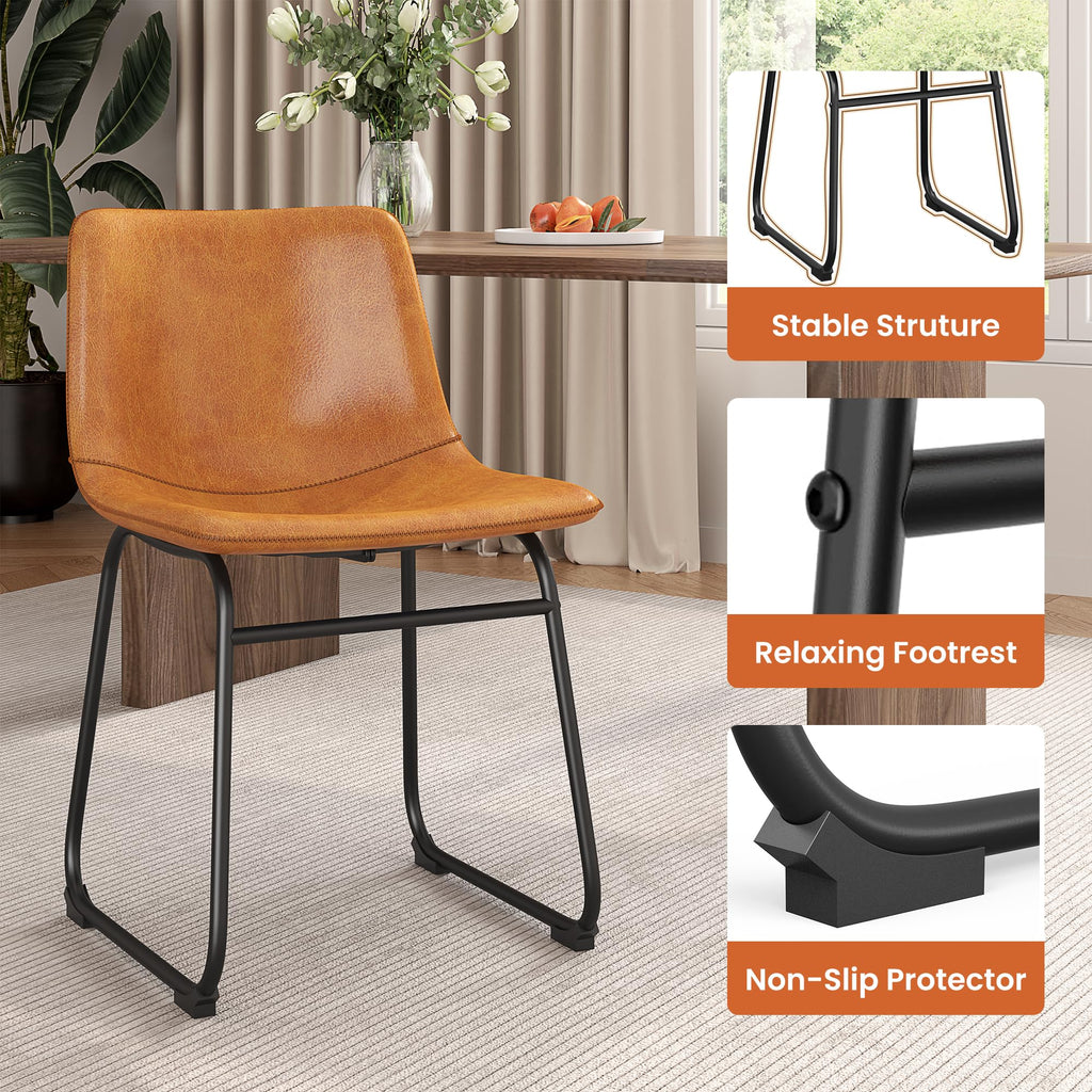 Dining Chairs Set of 2, 18" PU Leather Dinner Chairs, Brown