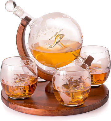 Helicopter Whiskey Decanter Set - For pilots & aviation fans. Unique globe decanter with military helicopter design.