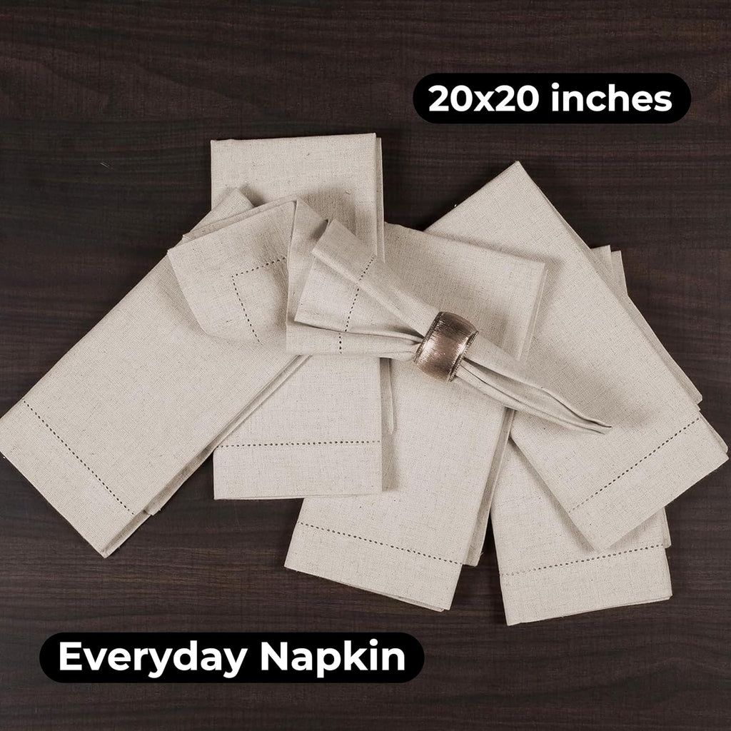 Linen Cotton Cloth Dinner Napkins, 20x20, Set of 12 | Flax cotton blend, hemstitched mitered corners, machine
