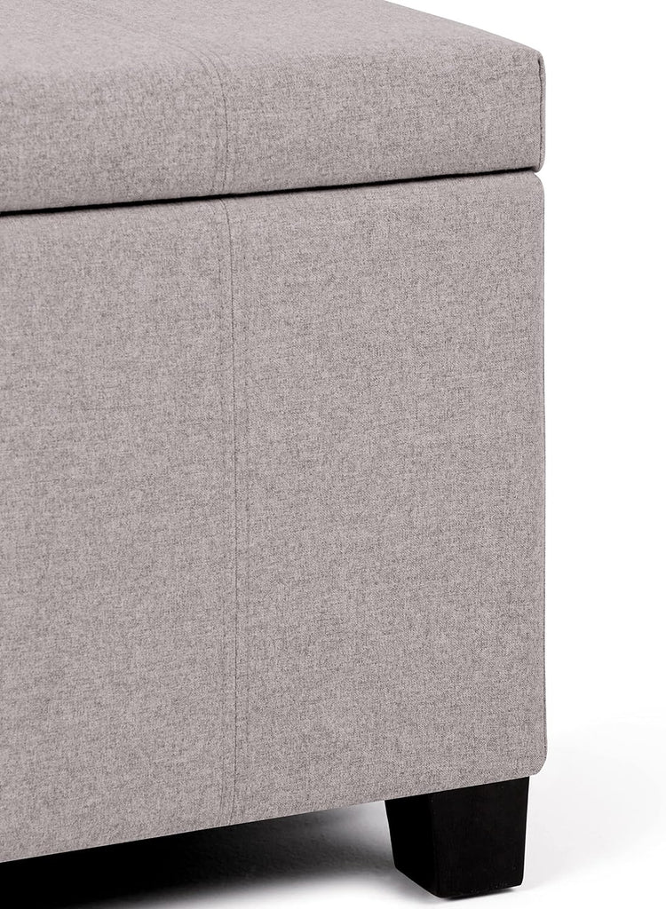 Dover 36" Wide Linen Look Fabric Storage Ottoman in Cloud Grey | Contemporary ottoman with lift-top and safety