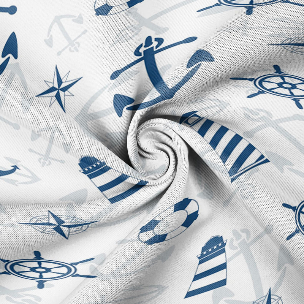 White Blue Nautical Curtains Marine Theme Anchor Compass Sailing Element Blackout Grommet Window Drapes for Adults