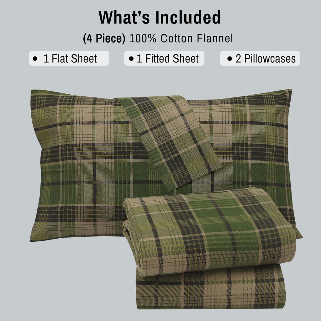 100% Cotton Flannel Sheets Split King Size, DNA Plaid