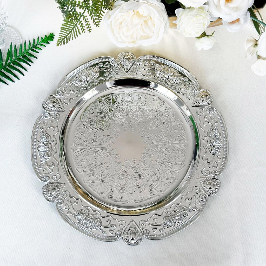 13" Green Charger Plates Set of 6 Floral Embossed Chargers for Dinner Plates, Round Server Ware Charger Plates for
