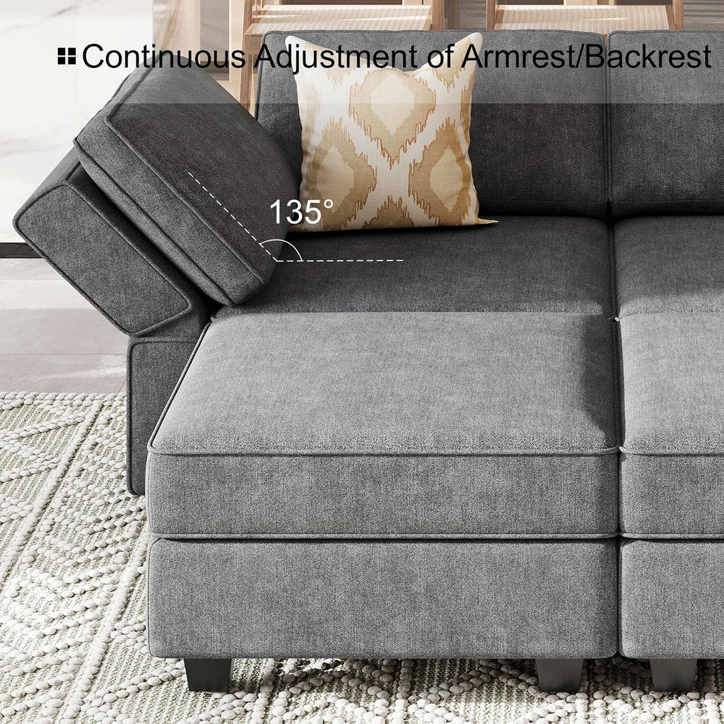 Modular Sectional Sofa with Chaise Convertible L Shaped Couch with Sotrage Ottoman. Dark Grey Couch