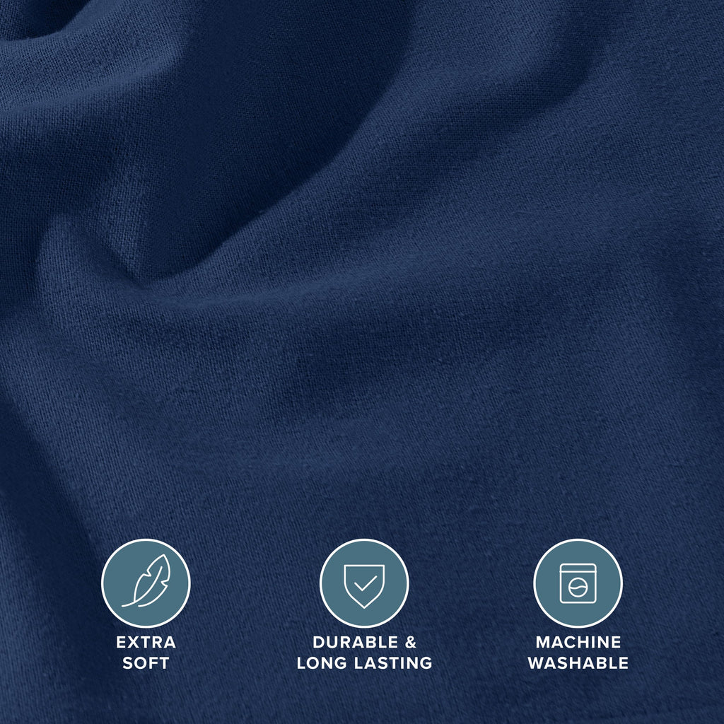 Flannel Fitted Bottom Sheet 100% Cotton (Queen, Dark Blue)