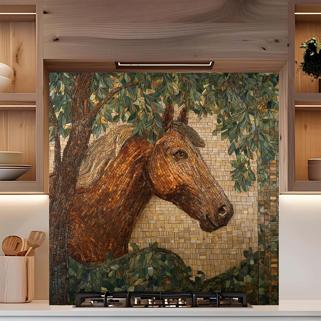 Tempered Glass Backsplash, Mosaic Look Horse Glass Backsplash, Kitchen Backsplash Behind Stove, Backsplash Wall, Easy
