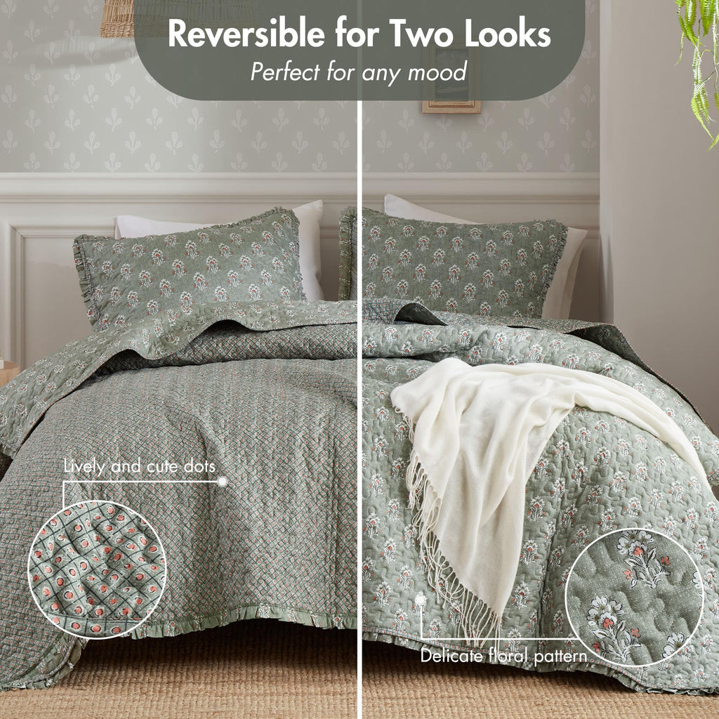 Vintage Floral Quilt Set, 3PC Reversible Bedding Set