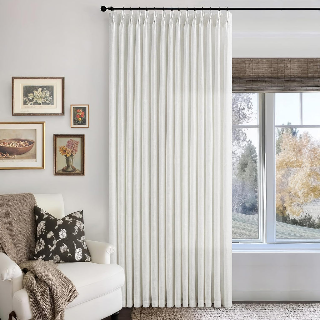 Ivory White Pinch Pleated Linen Curtains 1 Panel for Living Room Bedroom Memory Training Shaped Semi Sheer Pleat