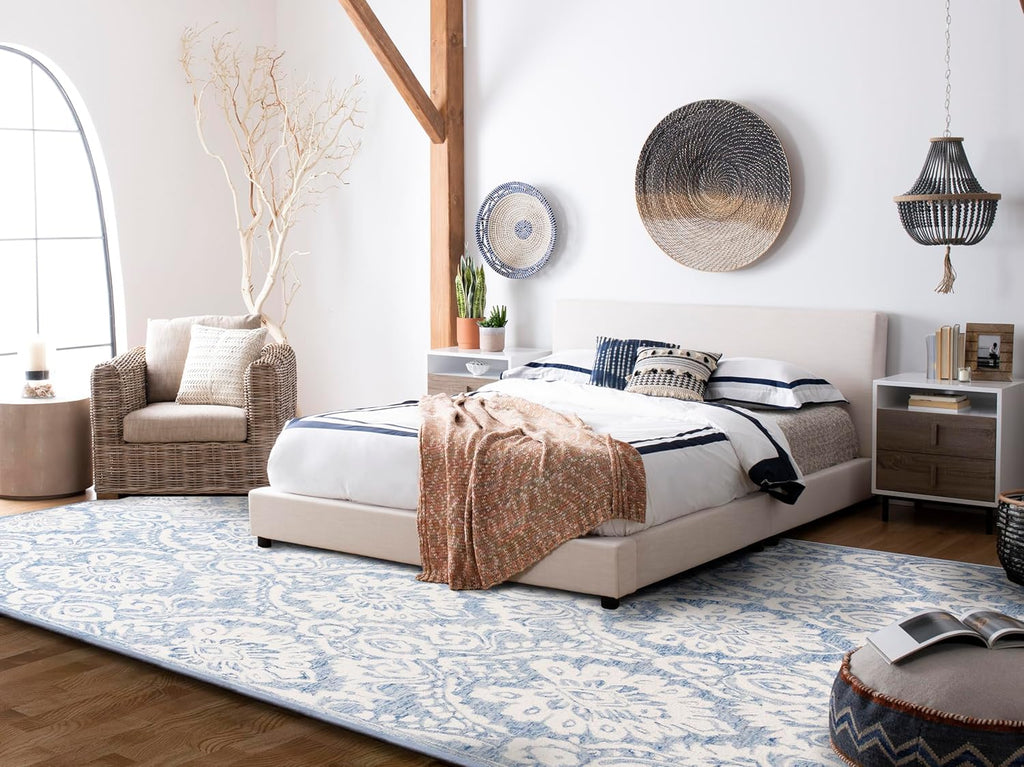 Blossom Area Rug - 9' x 12', Blue & Ivory, Handmade Wool