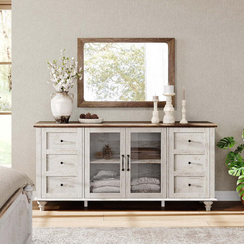 Sideboard Buffet Cabinets with Glass Door, Kitchen Storage Cabinets, Wood Coffee Bar Tables, Accent Sideboard Storage