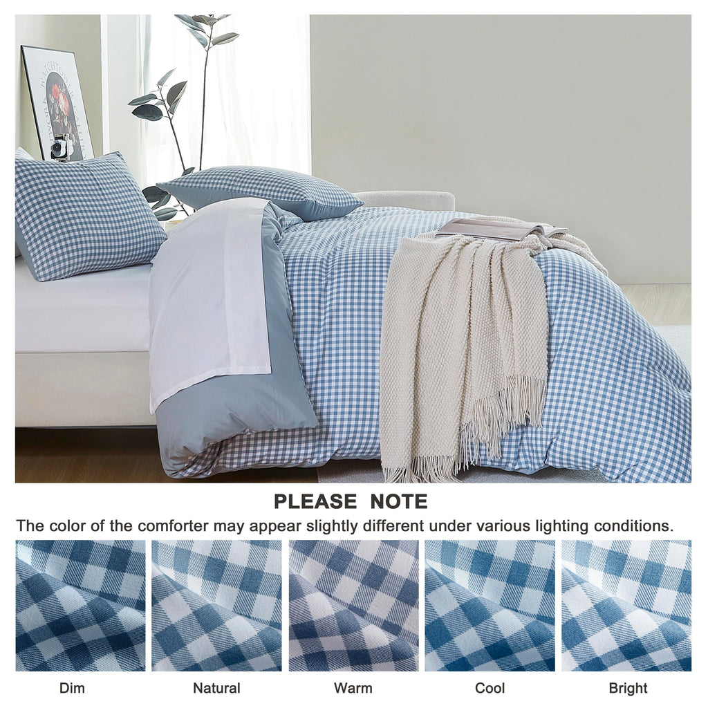 Comforter Set, Blue Gingham, Reversible, 3 Pieces
