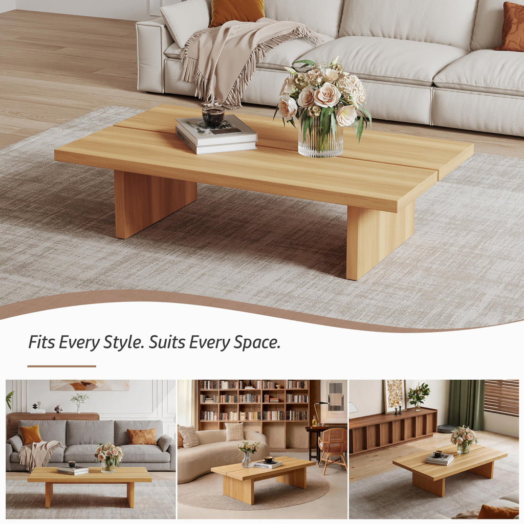 47" Low Natural Wood Coffee Table, Japandi Tea Table