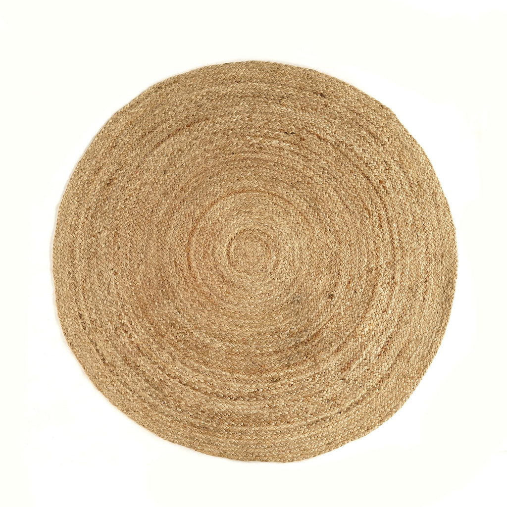Jute Area Rug 9ft Round Handwoven Natural Braided Rustic Reversible