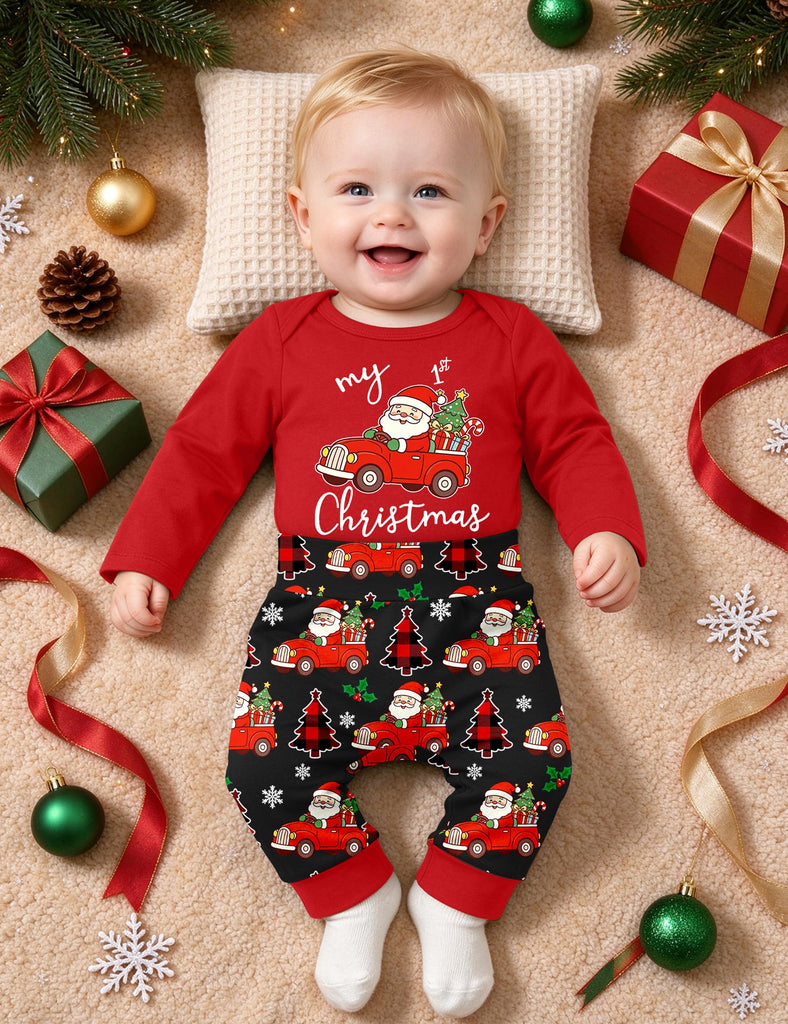 My First Christmas Baby Boy Outfit Santa Truck Infant Outfit