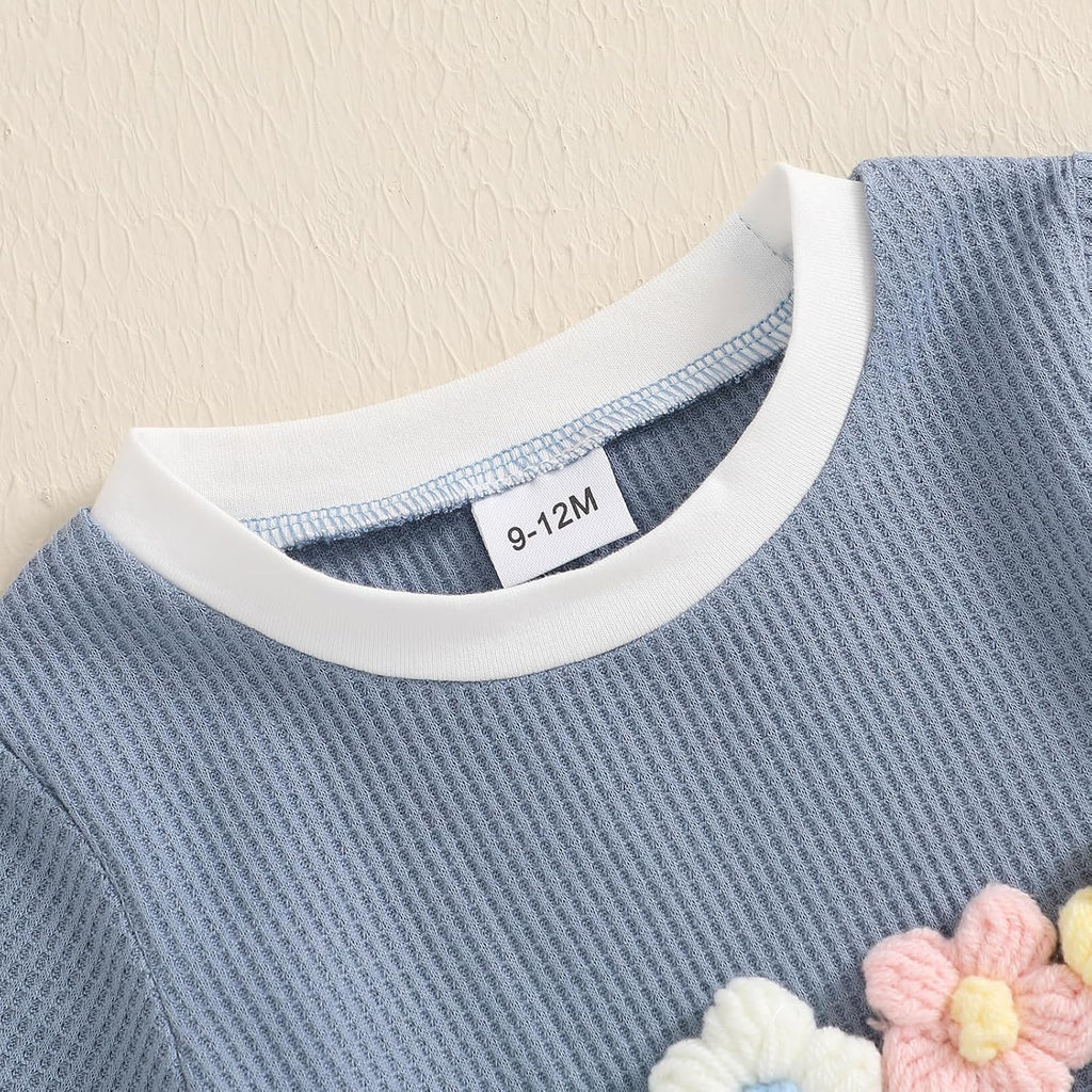 Toddler Baby Girl Outfits Floral Summer Clothes Infant Spring Waffle Short Sleeve Shirt Tops Cute Shorts Set