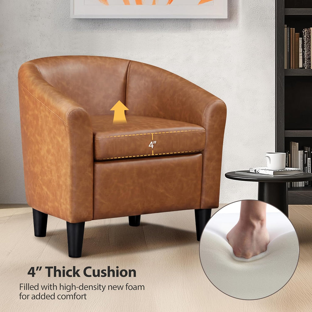 Faux Leather Accent Chair, 300 lb Cap, Brown