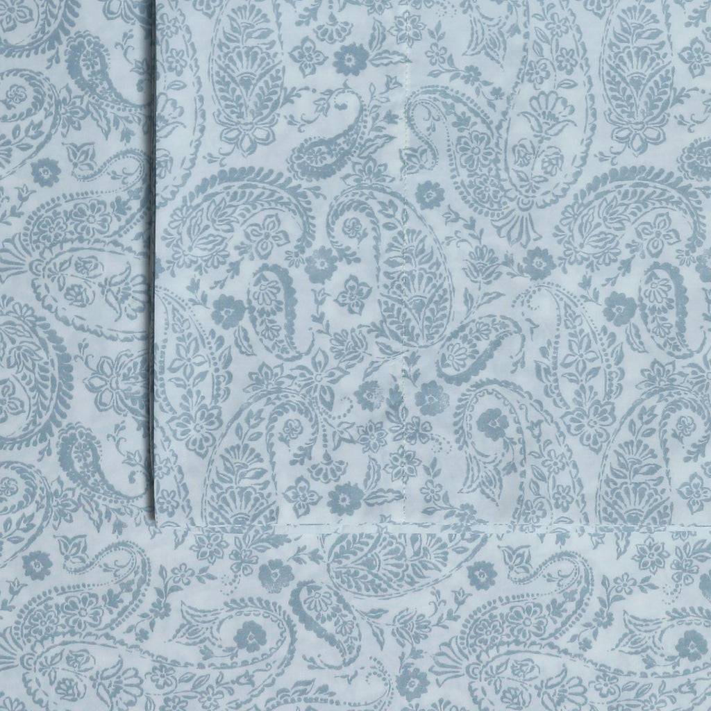 Cotton Percale Twin Bed Sheet Set, Danielle Paisley Blue