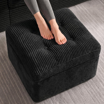 23.6in Pouf Ottoman, Corduroy Ottoman Foot Rest with Dual‐Layer Support, Large Plush Pouf with Soft Chunk‐Foam Top &