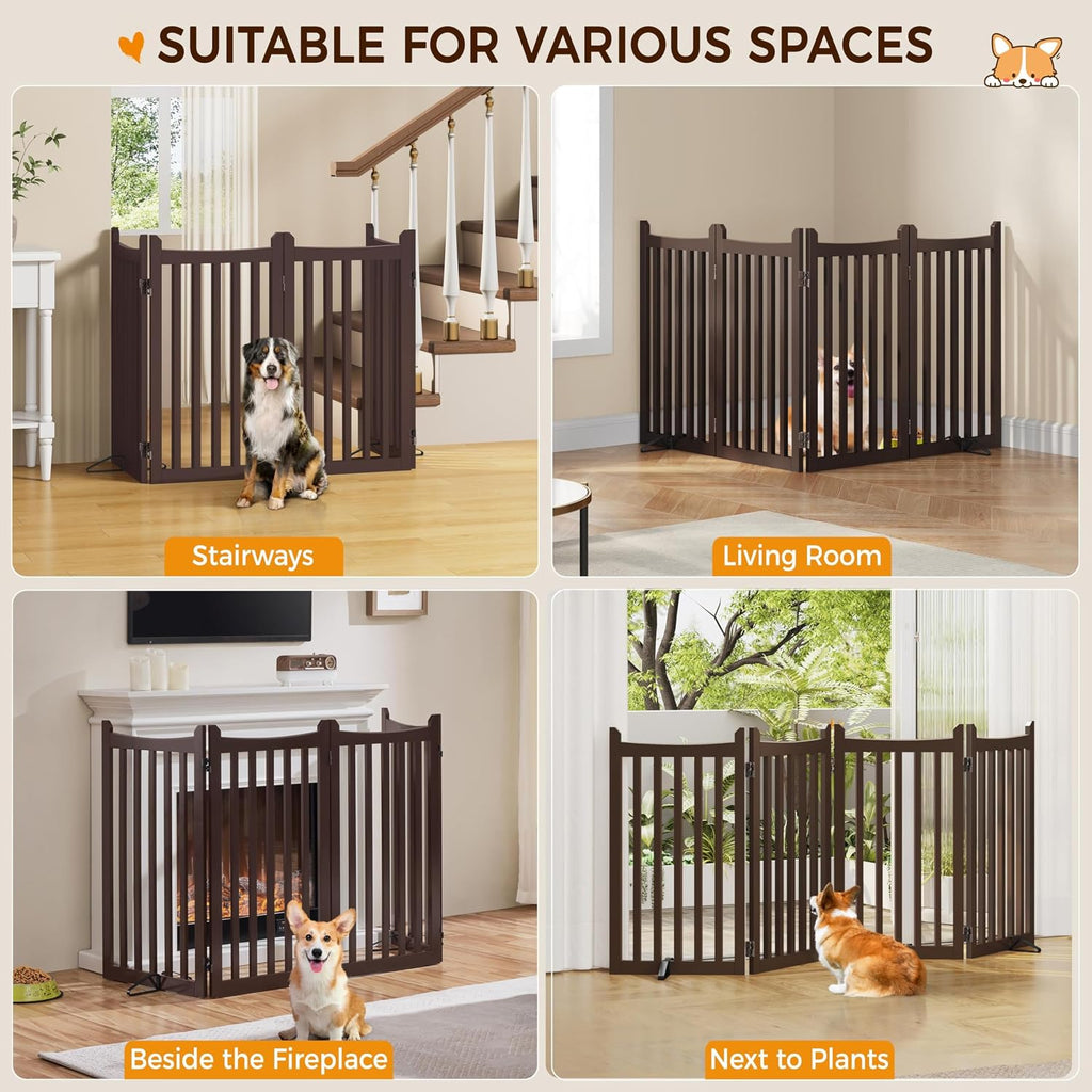 36in 4-Panel Wooden Freestanding Pet Gate for Indoors Espresso
