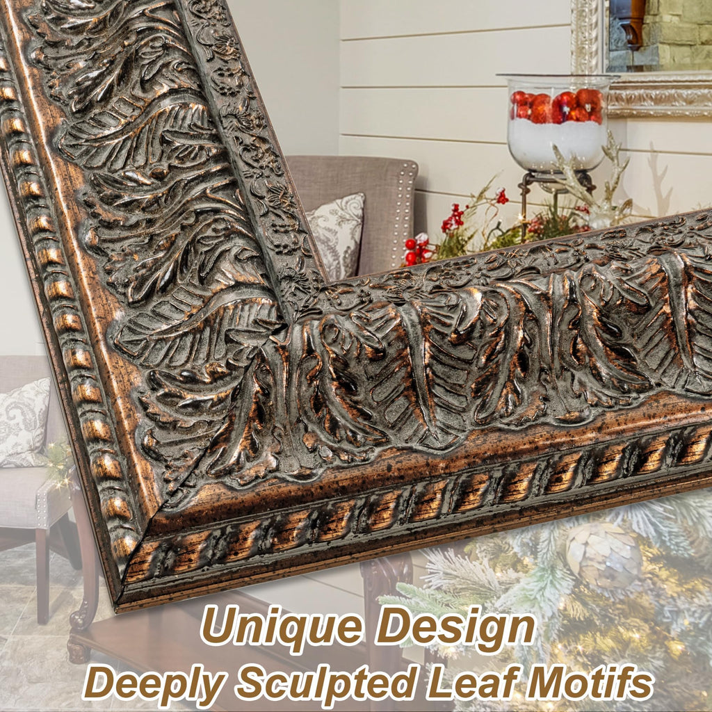 60" L x 31" W Large Full Length Mirror, Antique Bronze Decorative Mirror with Ornate Solid Wood Frame, Rectangular