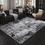 5x7 Washable Boho Abstract Area Rug, Non-Slip Faux Wool Carpet for Living Room Bedroom Grey Black