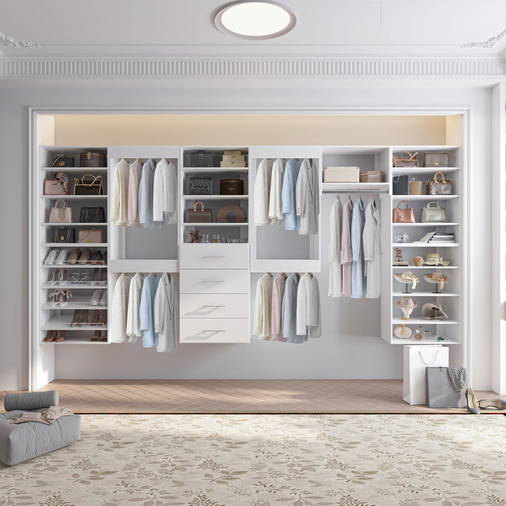 31.5" Wide Shoe Shelf Tower Modular Closet System, Shoe Storage Closet Tower with Shelves, White