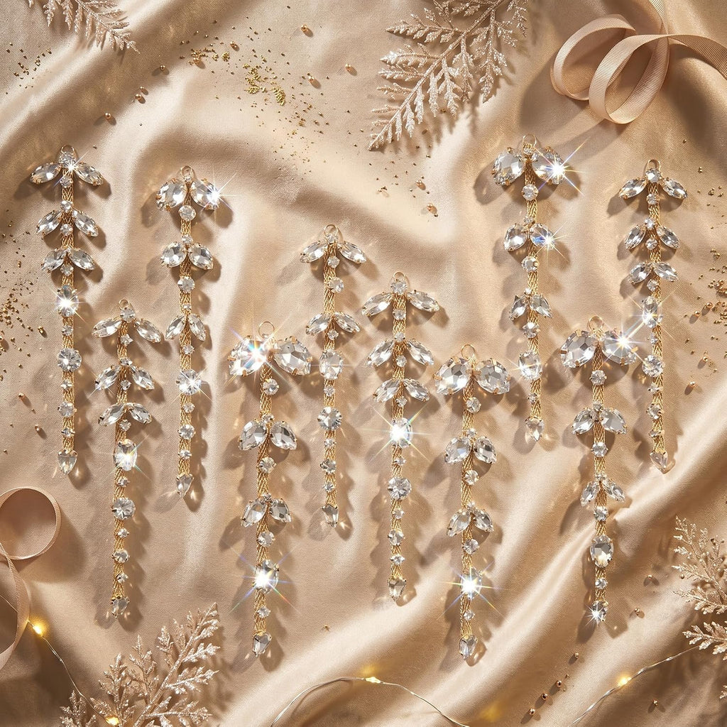 Christmas Crystal Ornaments, 4 Inch Gold Rhinestone Drop - Set of 12