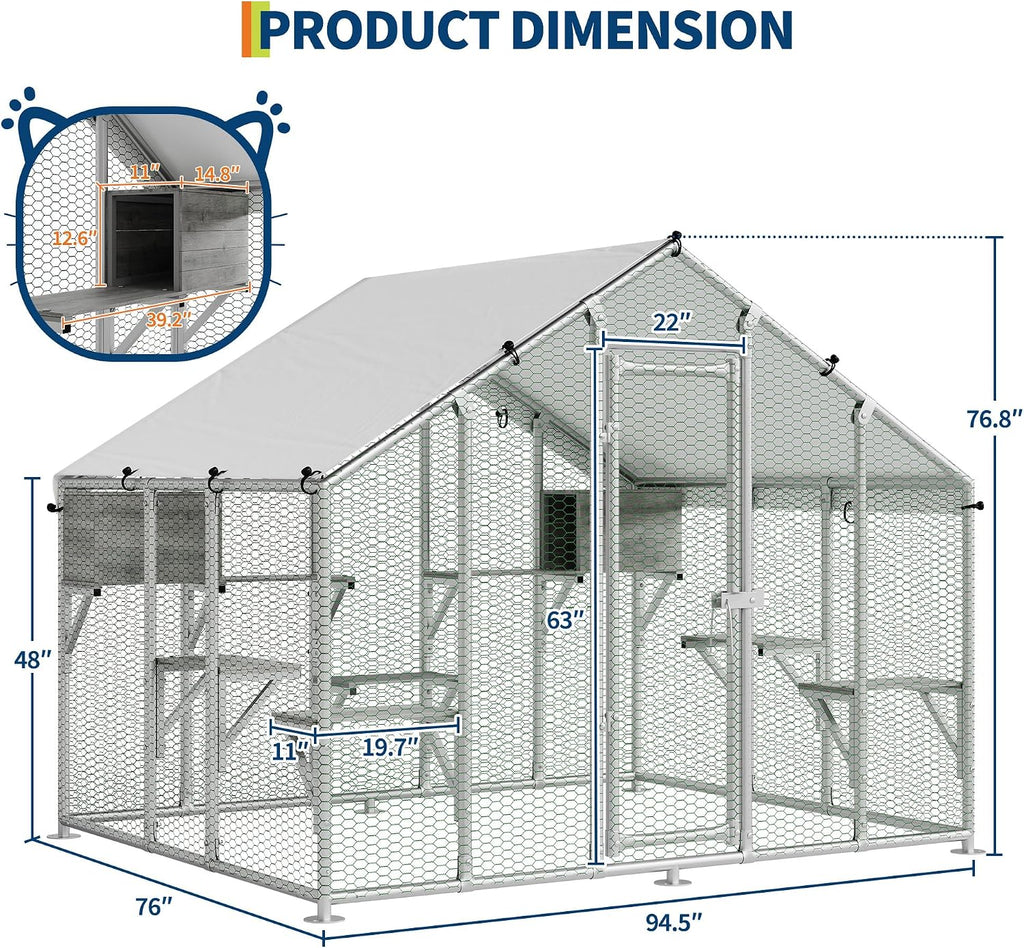 Extra Large Catio Outdoor Cat Enclosure with 7 Platforms & 2 Condos