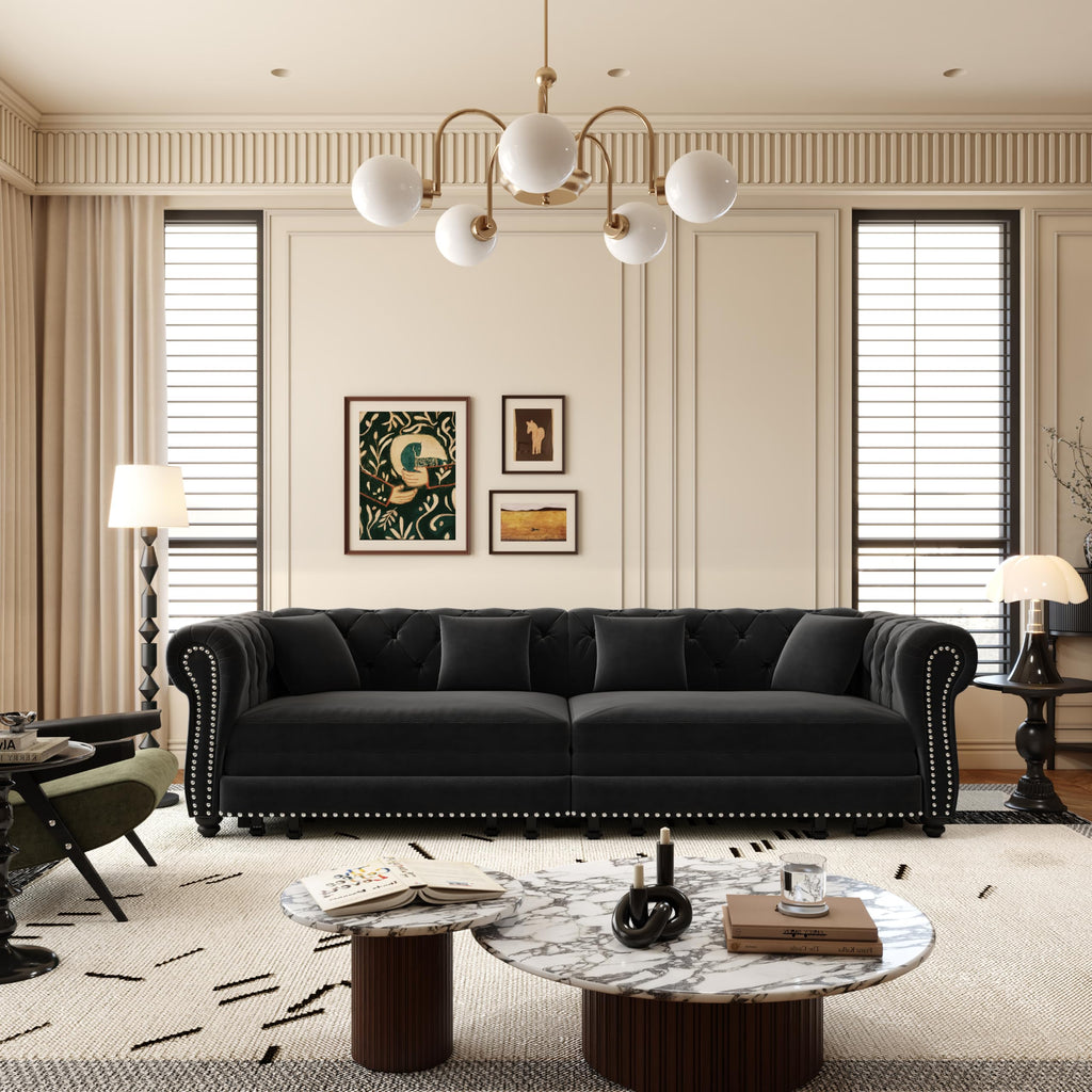 89" King Size Sleeper Sofa Bed, 3-in-1 Convertible Pull Out Chesterfield Sleeper Couch with Ottoman, Oversized Velvet