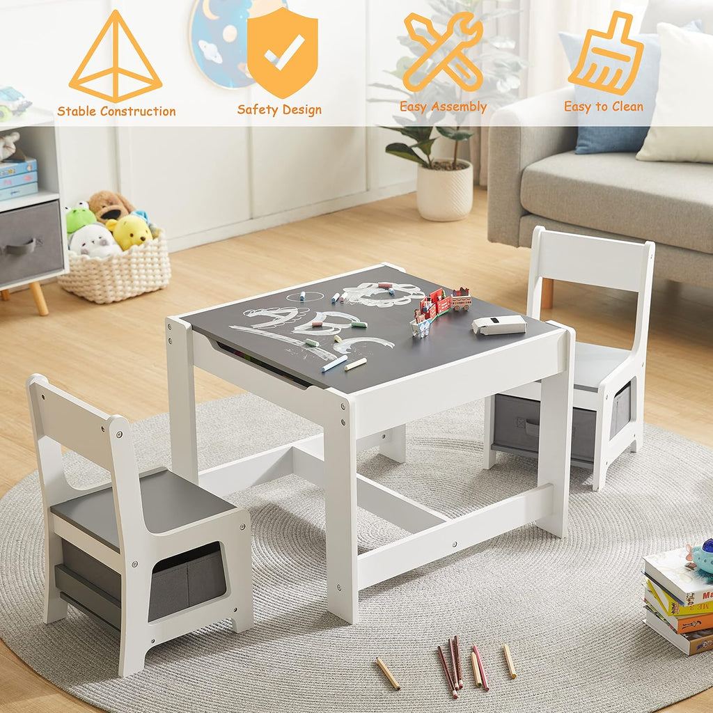 Kids Table and Chair Set, 3 in 1 Wooden Activity Table with Storage Drawer for Toddlers Drawing, Reading, Crafts, 2