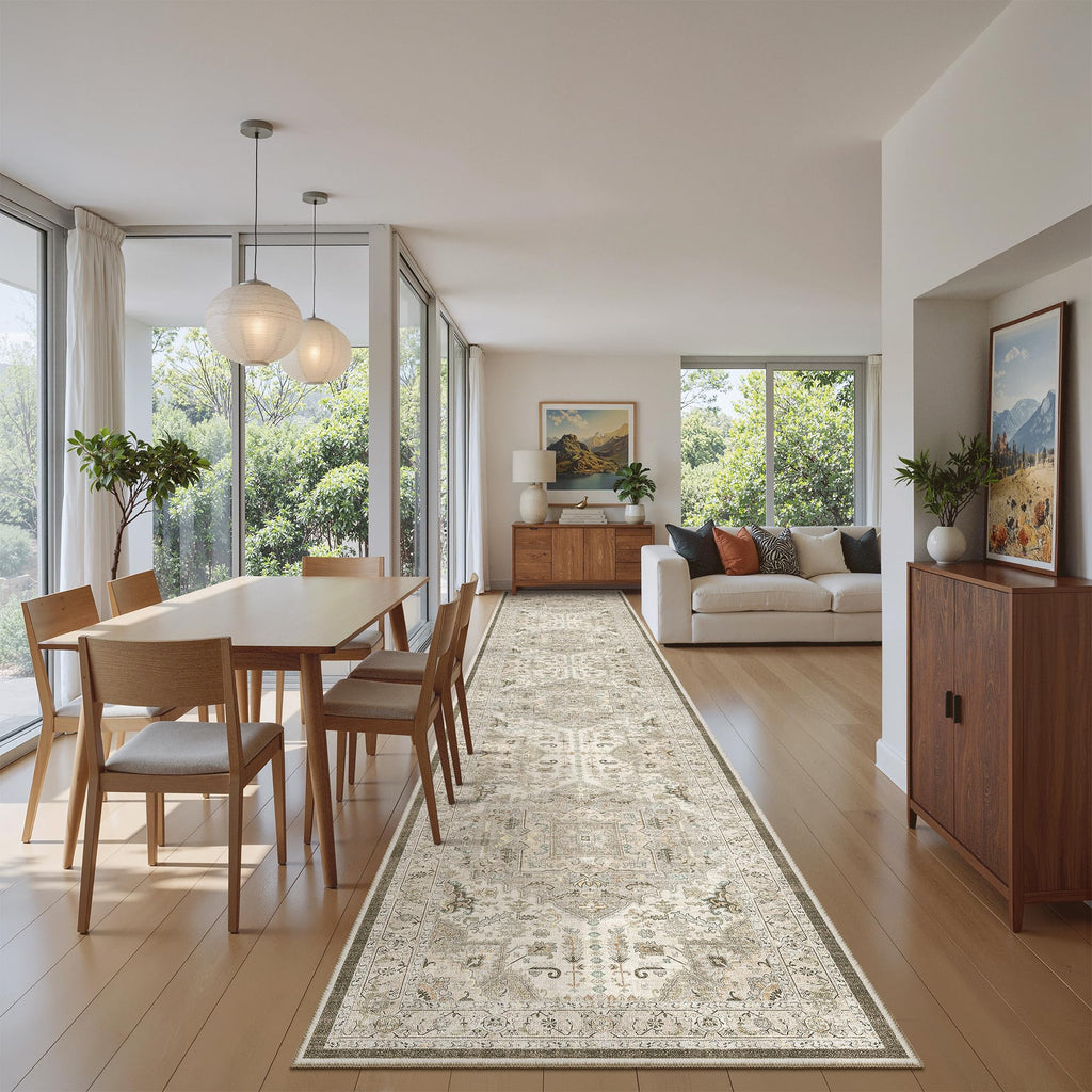 Hallway Runner Rug 2'6''x14' Kitchen Runners Vintage, Ivory/Brown