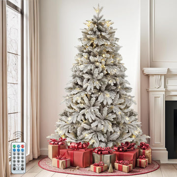 7.5ft Pre-lit Snow Flocked Canaan Fir Christmas Tree with Remote