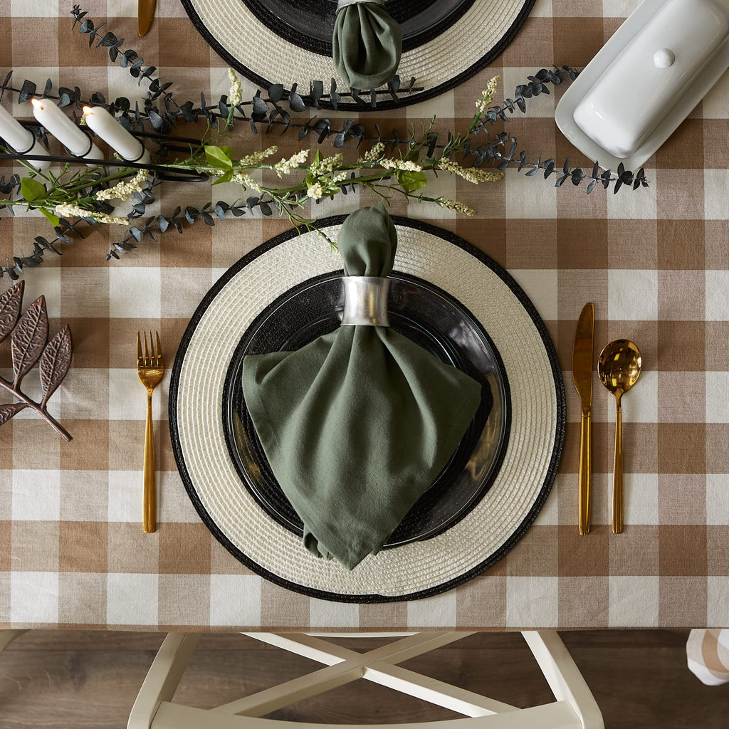 Stone Buffalo Check Tablecloth, 60x84 Cotton Farmhouse Rectangular