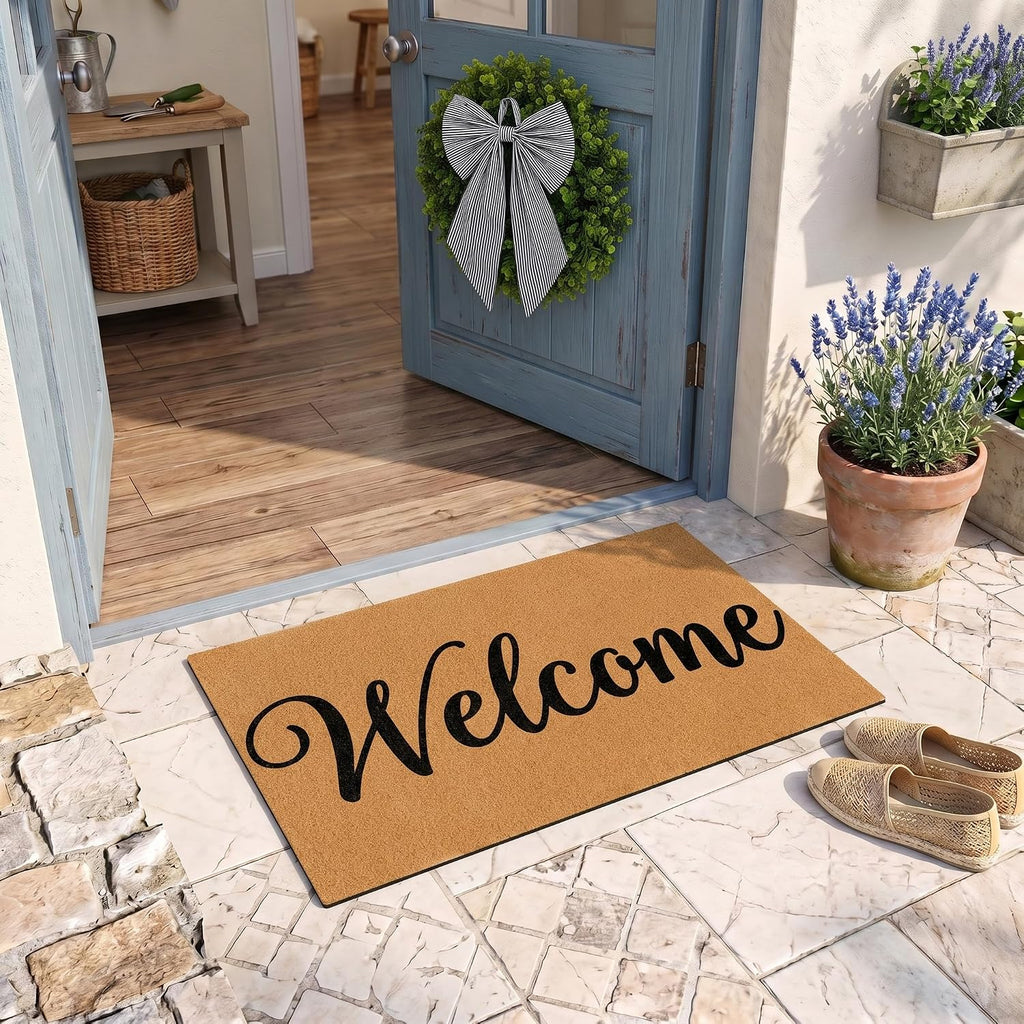 Door Mat and Wreath Set, , Faux Coir, 19", Porch, Welcome - Set of 2