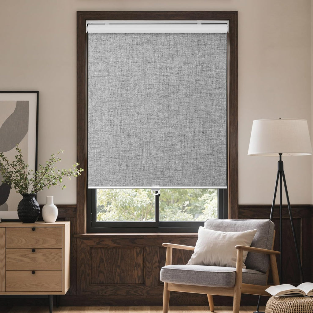 100% Blackout Roller Window Shades, Window Blinds Cordless with Thermal Insulated, UV Protection Fabric, Mini French